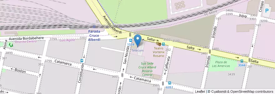 Mapa de ubicacion de Telecom en 아르헨티나, Santa Fe, Departamento Rosario, Municipio De Rosario, 로사리오.