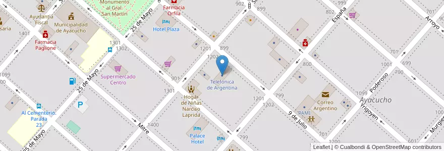 Mapa de ubicacion de Telefónica de Argentina en 아르헨티나, 부에노스아이레스주, Partido De Ayacucho, Ayacucho.