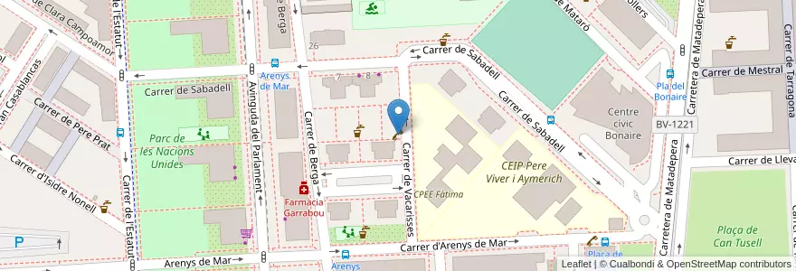 Mapa de ubicacion de telefono publico en Sepanyol, Catalunya, Barcelona, Vallès Occidental, Terrassa.