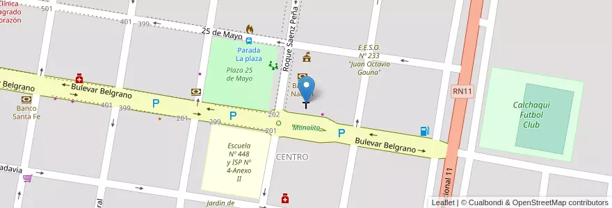 Mapa de ubicacion de Templo de Calchaquí en 阿根廷, Santa Fe, Departamento Vera, Municipio De Calchaquí.