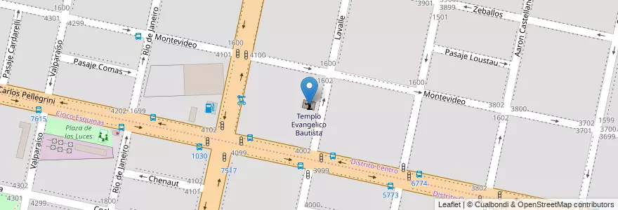 Mapa de ubicacion de Templo Evangelico Bautista en Argentinien, Santa Fe, Departamento Rosario, Municipio De Rosario, Rosario.