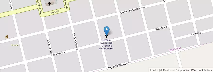 Mapa de ubicacion de Templo Evangelico "Cristiano y Misionero" en 아르헨티나, Santa Fe, Departamento Iriondo, Municipio De Villa Eloísa, Villa Eloísa.