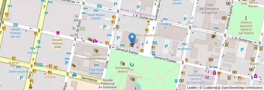 Mapa de ubicacion de Templo Evangelico Metodista en アルゼンチン, チリ, メンドーサ州, Departamento Capital, Ciudad De Mendoza.
