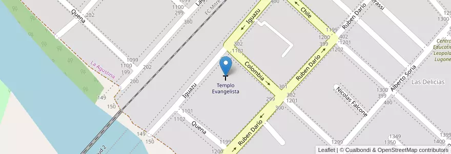Mapa de ubicacion de Templo Evangelista en アルゼンチン, コルドバ州, Departamento Río Cuarto, Pedanía Río Cuarto, Municipio De Río Cuarto, Río Cuarto.
