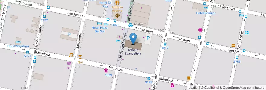 Mapa de ubicacion de Templo Evangelista en الأرجنتين, سانتا في, Departamento Rosario, Municipio De Rosario, روساريو.