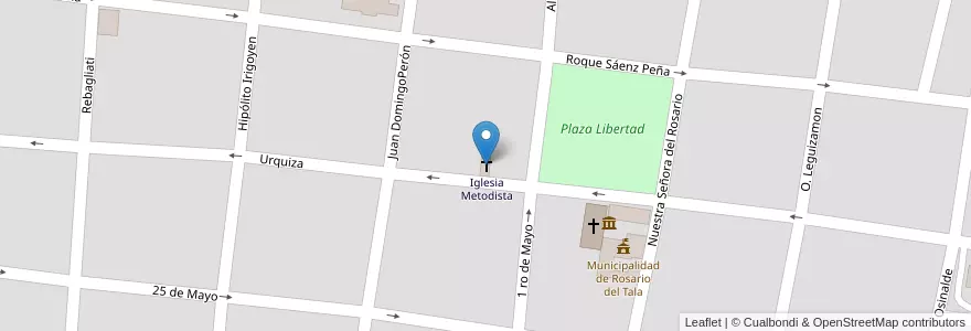 Mapa de ubicacion de Templo Iglesia Metodista en アルゼンチン, エントレ・リオス州, Departamento Tala, Distrito Pueblo Segundo, Rosario Del Tala.