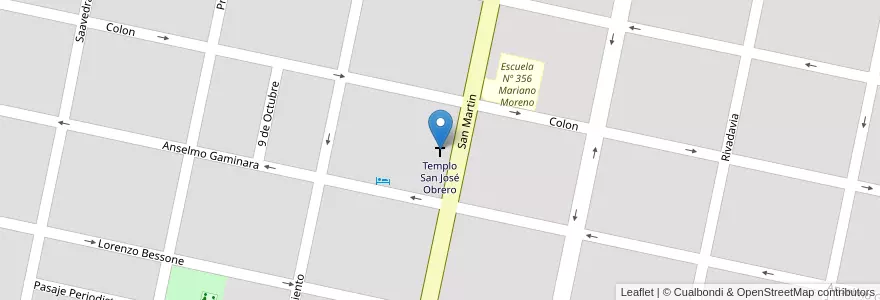 Mapa de ubicacion de Templo San José Obrero en アルゼンチン, サンタフェ州, Departamento Las Colonias, San Carlos Centro, San Carlos Centro.