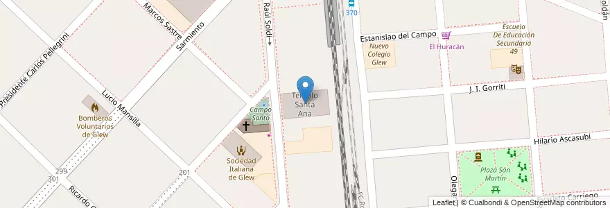 Mapa de ubicacion de Templo Santa Ana en Arjantin, Buenos Aires, Partido De Almirante Brown, Glew.
