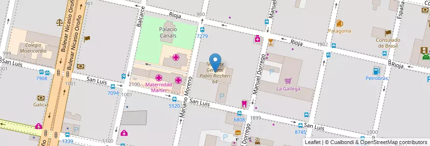 Mapa de ubicacion de Teniente General Pablo Riccheri 64 en Argentina, Santa Fe, Departamento Rosario, Municipio De Rosario, Rosario.