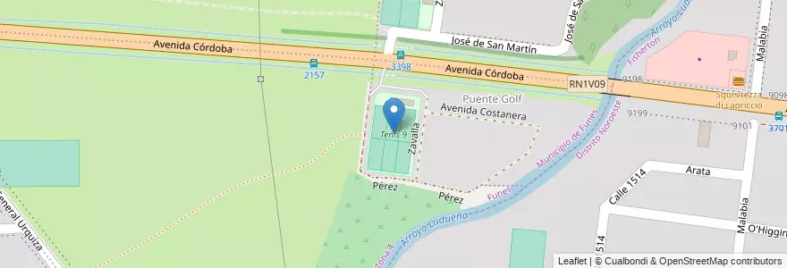 Mapa de ubicacion de Tenis 9 en 阿根廷, Santa Fe, Municipio De Funes, Departamento Rosario.