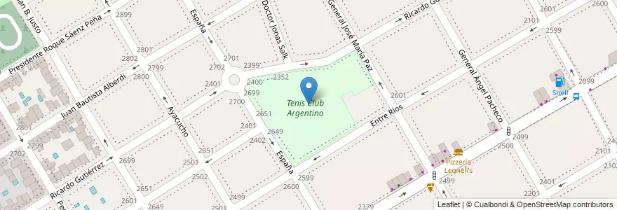 Mapa de ubicacion de Tenis Club Argentino en 阿根廷, 布宜诺斯艾利斯省, Partido De Vicente López, Vicente López.
