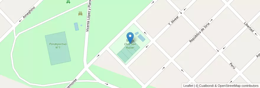 Mapa de ubicacion de Tennis Club San Rafael en アルゼンチン, チリ, メンドーサ州, San Rafael, Distrito Ciudad De San Rafael, Departamento San Rafael.