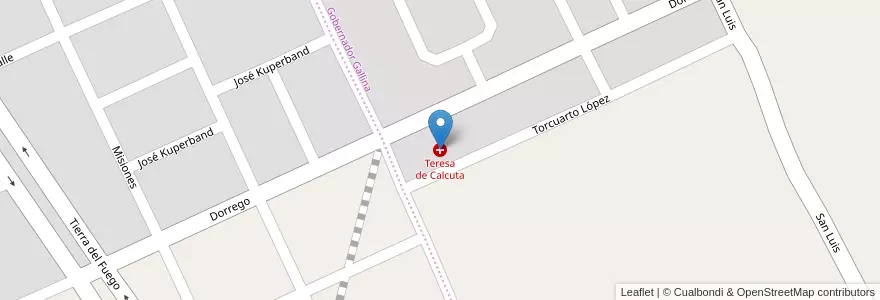Mapa de ubicacion de Teresa de Calcuta en 아르헨티나, Chubut, Puerto Madryn, Departamento Biedma.
