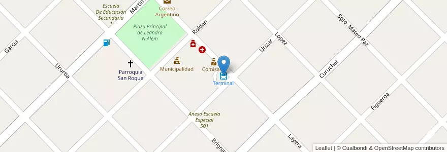 Mapa de ubicacion de Terminal en Argentine, Province De Buenos Aires, Partido De Leandro N. Alem.