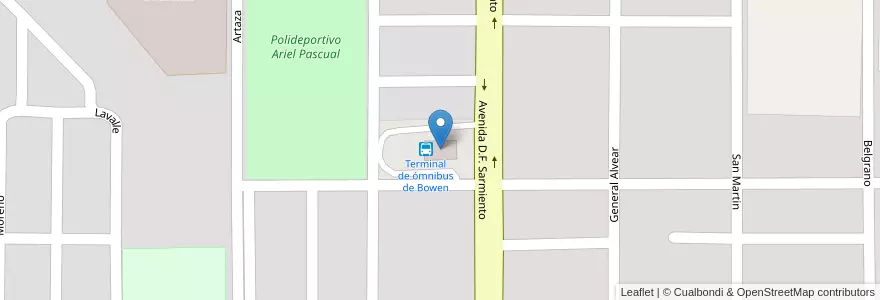 Mapa de ubicacion de Terminal de Bowen en 아르헨티나, Mendoza, General Alvear, Distrito Bowen.