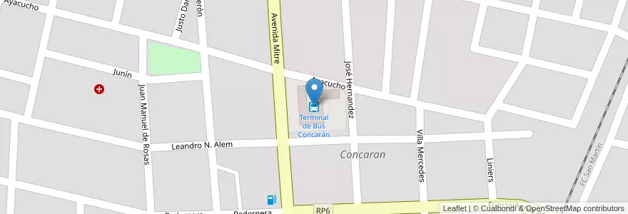 Mapa de ubicacion de Terminal de Bus Concarán en アルゼンチン, サンルイス州, Chacabuco, Municipio De Concarán.