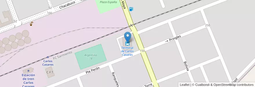 Mapa de ubicacion de Terminal de Carlos Casares en アルゼンチン, ブエノスアイレス州, Partido De Carlos Casares, Carlos Casares.
