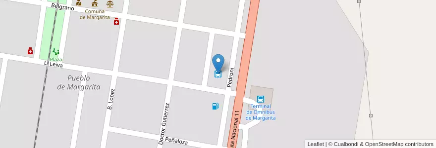 Mapa de ubicacion de Terminal de Colectivos Margarita en アルゼンチン, サンタフェ州, Departamento Vera, Municipio De Margarita.