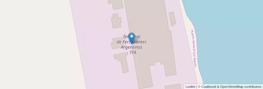 Mapa de ubicacion de Terminal de Fertilizantes Argentinos - TFA en 阿根廷, Santa Fe, Departamento San Lorenzo, Municipio De Puerto General San Martín, Puerto General San Martín.