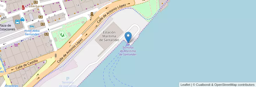 Mapa de ubicacion de Terminal de Marítima de Santander en Espagne, Cantabrie, Cantabria, Santander, Santander.