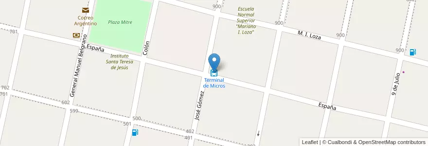 Mapa de ubicacion de Terminal de Micros en Аргентина, Корриентес, Departamento Goya, Municipio De Goya.