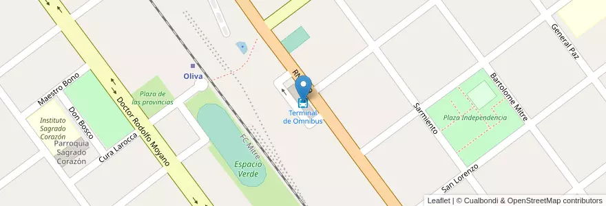 Mapa de ubicacion de Terminal de Omnibus en アルゼンチン, コルドバ州, Departamento Tercero Arriba, Pedanía Zorros, Municipio De Oliva, Oliva.