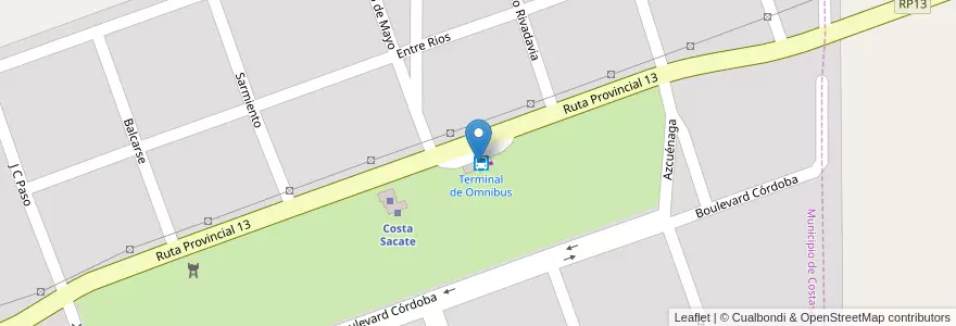 Mapa de ubicacion de Terminal de Omnibus en Аргентина, Кордова, Departamento Río Segundo, Pedanía San José, Municipio De Costasacate.