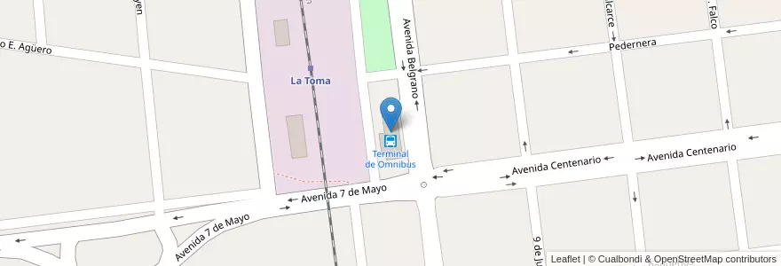 Mapa de ubicacion de Terminal de Omnibus en 아르헨티나, San Luis, Coronel Pringles, Municipio De La Toma, La Toma.