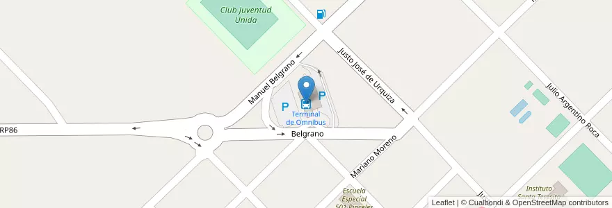Mapa de ubicacion de Terminal de Omnibus en Argentinien, Provinz Buenos Aires, Partido De Hipólito Yrigoyen.