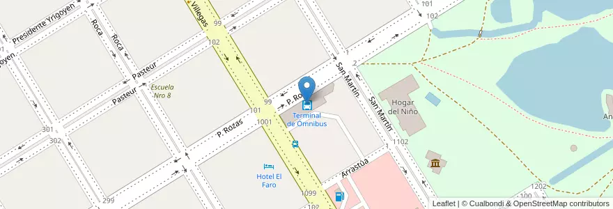 Mapa de ubicacion de Terminal de Ómnibus en Arjantin, Buenos Aires, Partido De Trenque Lauquen, Cuartel Chacras De Trenque Lauquen, Trenque Lauquen.