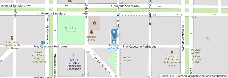 Mapa de ubicacion de Terminal de Omnibus en アルゼンチン, ラ・パンパ州, Departamento Chapaleufú, Municipio De Intendente Alvear, Intendente Alvear.