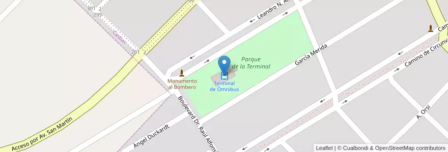 Mapa de ubicacion de Terminal de Ómnibus en 阿根廷, 布宜诺斯艾利斯省, Partido De Guaminí, Casbas.