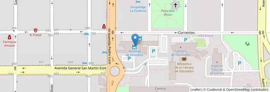 Mapa de ubicacion de Terminal de Omnibus en 아르헨티나, La Pampa, Municipio De Santa Rosa, Departamento Capital, Santa Rosa.
