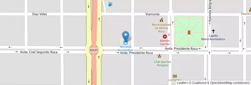 Mapa de ubicacion de Terminal de omnibus en アルゼンチン, ラ・パンパ州, Municipio De Ataliva Roca, Departamento Utracán, Ataliva Roca.