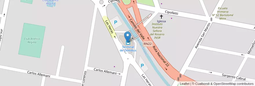 Mapa de ubicacion de Terminal de Omnibus en Аргентина, Рио-Негро, Departamento General Roca, Villa Regina.