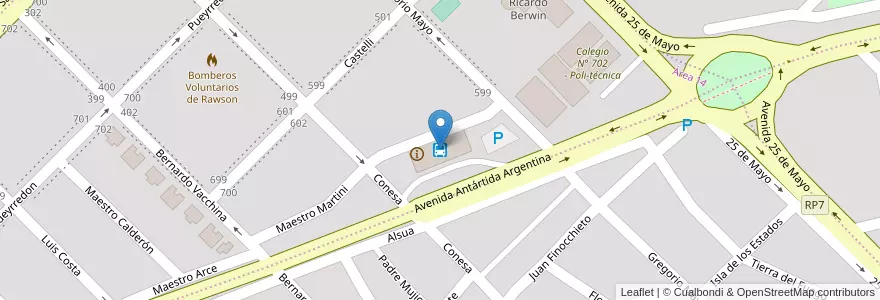 Mapa de ubicacion de Terminal de Ómnibus en アルゼンチン, チュブ州, Departamento Rawson, Rawson.