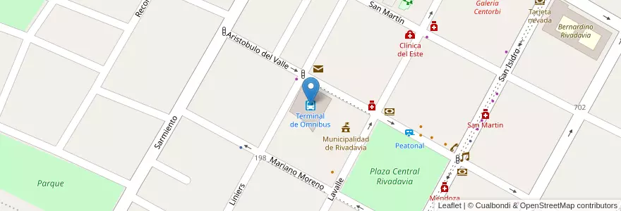 Mapa de ubicacion de Terminal de Omnibus en Argentina, Chile, Mendoza, Departamento Rivadavia, Distrito Ciudad De Rivadavia.