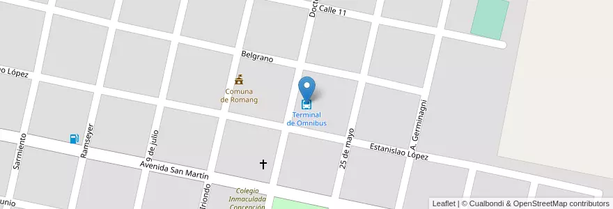 Mapa de ubicacion de Terminal de Omnibus en Argentinië, Santa Fe, Departamento San Javier, Municipio De Romang.