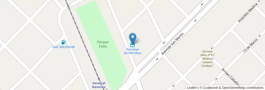 Mapa de ubicacion de Terminal de Ómnibus en 아르헨티나, 엔트레리오스주, Departamento Diamante, Distrito Isletas, General Ramírez.