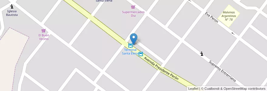 Mapa de ubicacion de terminal de omnibus en آرژانتین, استان انتره ریوس, Departamento La Paz, Distrito Feliciano, Santa Elena, Santa Elena.