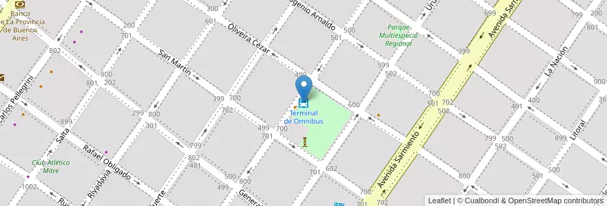 Mapa de ubicacion de Terminal de Omnibus en Arjantin, Buenos Aires, Partido De San Pedro, San Pedro.