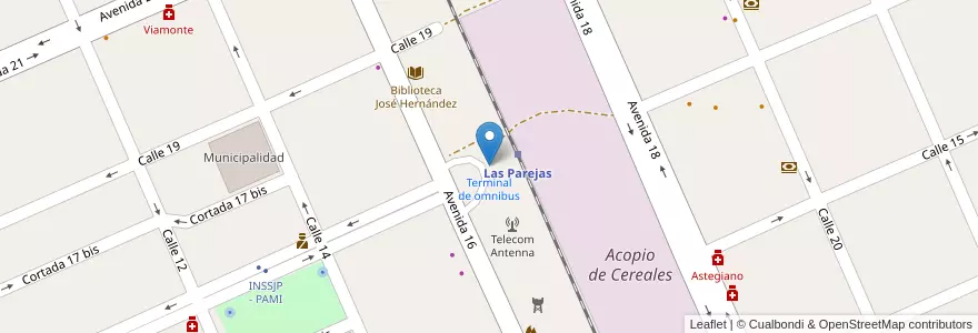 Mapa de ubicacion de Terminal de omnibus en Arjantin, Santa Fe, Departamento Belgrano, Municipio De Las Parejas, Las Parejas.