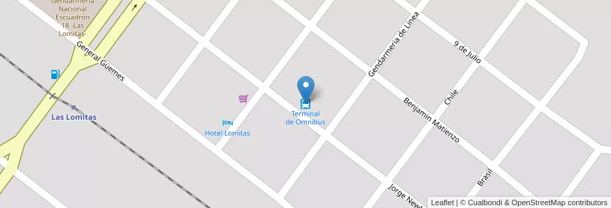 Mapa de ubicacion de Terminal de Omnibus en 阿根廷, Formosa, Departamento Patiño, Municipio De Las Lomitas, Las Lomitas.