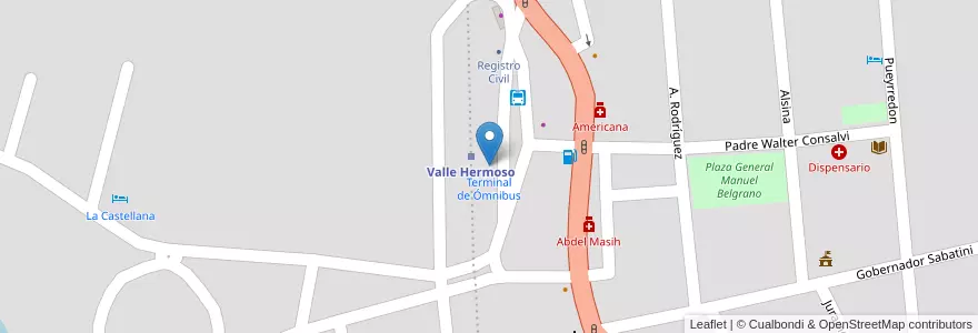 Mapa de ubicacion de Terminal de Ómnibus en الأرجنتين, Córdoba, Departamento Punilla, Pedanía San Antonio, Municipio De Valle Hermoso.
