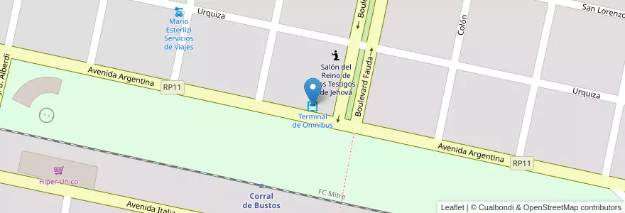 Mapa de ubicacion de Terminal de Omnibus en Argentina, Córdoba, Departamento Marcos Juárez, Pedanía Liniers, Municipio De Corral De Bustos, Corral De Bustos.