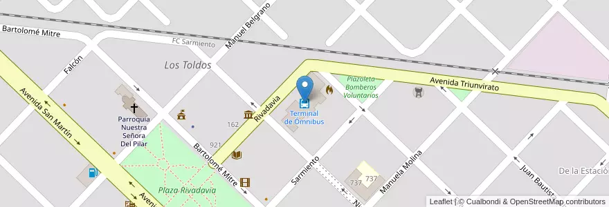 Mapa de ubicacion de Terminal de Ómnibus en Аргентина, Буэнос-Айрес, Partido De General Viamonte, Los Toldos.
