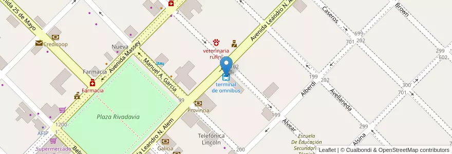 Mapa de ubicacion de terminal de omnibus en アルゼンチン, ブエノスアイレス州, Partido De Lincoln.