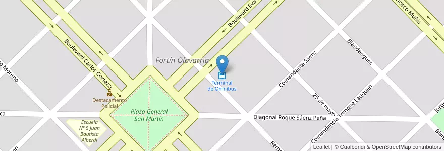 Mapa de ubicacion de Terminal de Omnibus en 阿根廷, 布宜诺斯艾利斯省, Partido De Rivadavia, Fortín Olavarría.