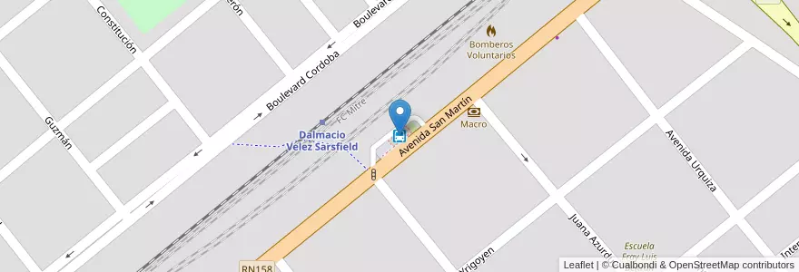 Mapa de ubicacion de Terminal de Omnibus Dalmacio Velez Sarfield en 아르헨티나, Córdoba, Departamento Tercero Arriba, Pedanía Punta Del Agua, Municipio De Dalmacio Vélez Sársfield, Dalmacio Vélez Sársfield.