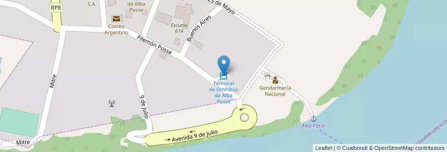 Mapa de ubicacion de Terminal de Ómnibus de Alba Posse en Brasile, Regione Sud, Rio Grande Do Sul, Departamento Veinticinco De Mayo, Região Geográfica Intermediária De Ijui, Região Geográfica Imediata De Santa Rosa, Porto Mauá.
